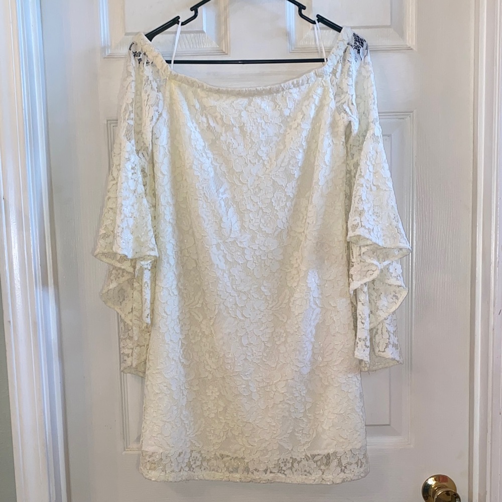 Wayf Cream Lace Off-Shoulder Angelic Dress - Picture 4 of 12